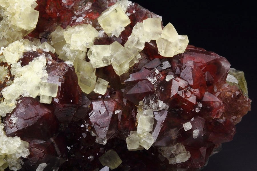 FLUORITE, QUARTZ with red HEMATITE INCLUSIONS