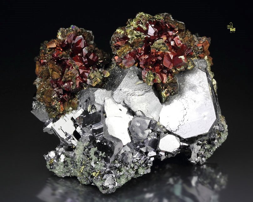 GALENA, PYRITE with HEMATITE coating, CHALCOPYRITE