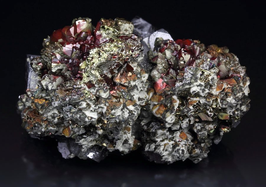 GALENA, PYRITE with HEMATITE coating, CHALCOPYRITE