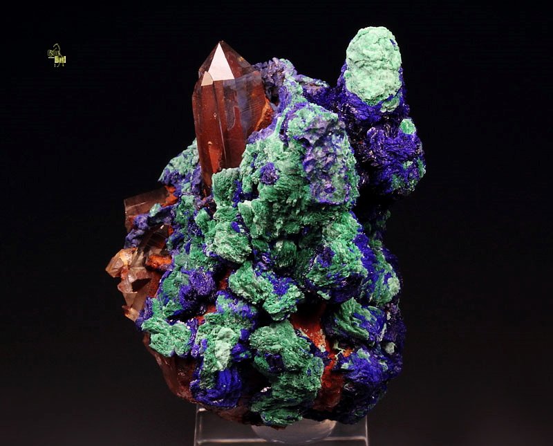 AZURITE, MALACHITE pseudomorph, QUARTZ