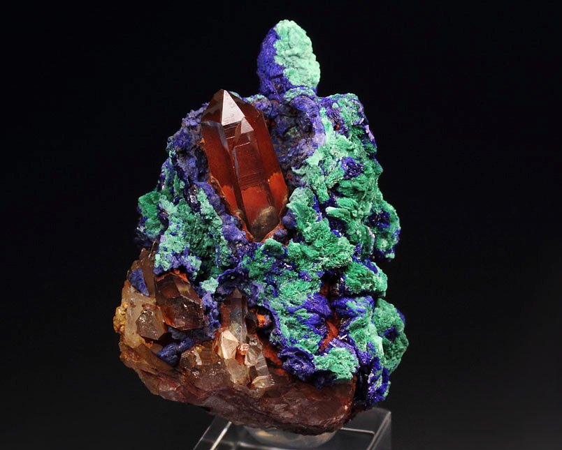 AZURITE, MALACHITE pseudomorph, QUARTZ