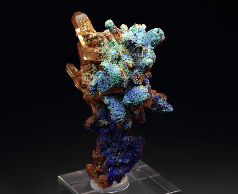 AZURITE, MALACHITE pseudomorph, bi-terminated QUARTZ with HEMATITE coating