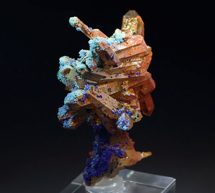 AZURITE, MALACHITE pseudomorph, bi-terminated QUARTZ with HEMATITE coating