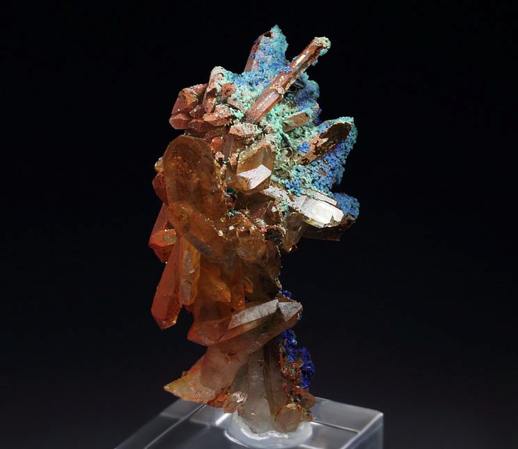 AZURITE, MALACHITE pseudomorph, bi-terminated QUARTZ with HEMATITE coating