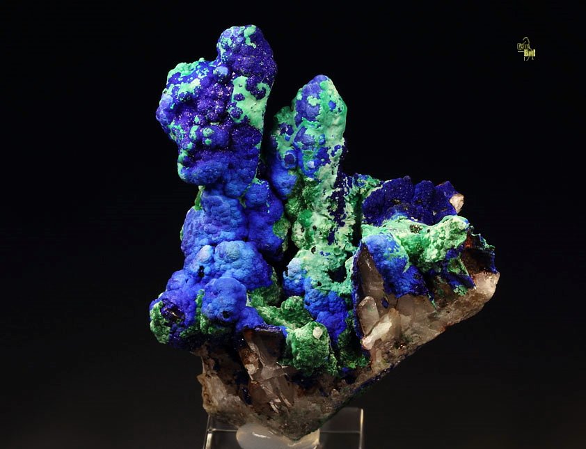 AZURITE, MALACHITE pseudomorph, QUARTZ