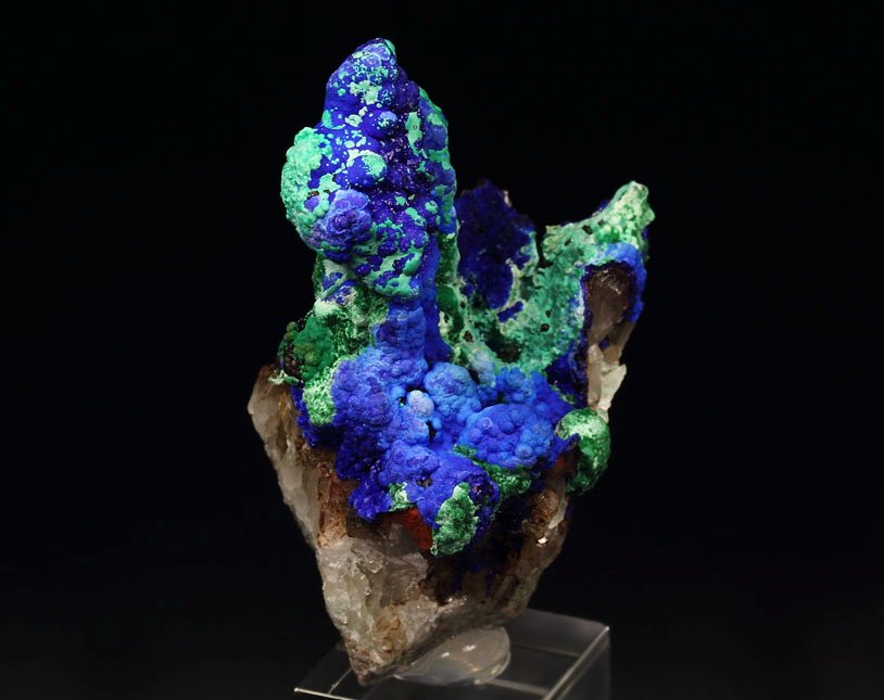 AZURITE, MALACHITE pseudomorph, QUARTZ