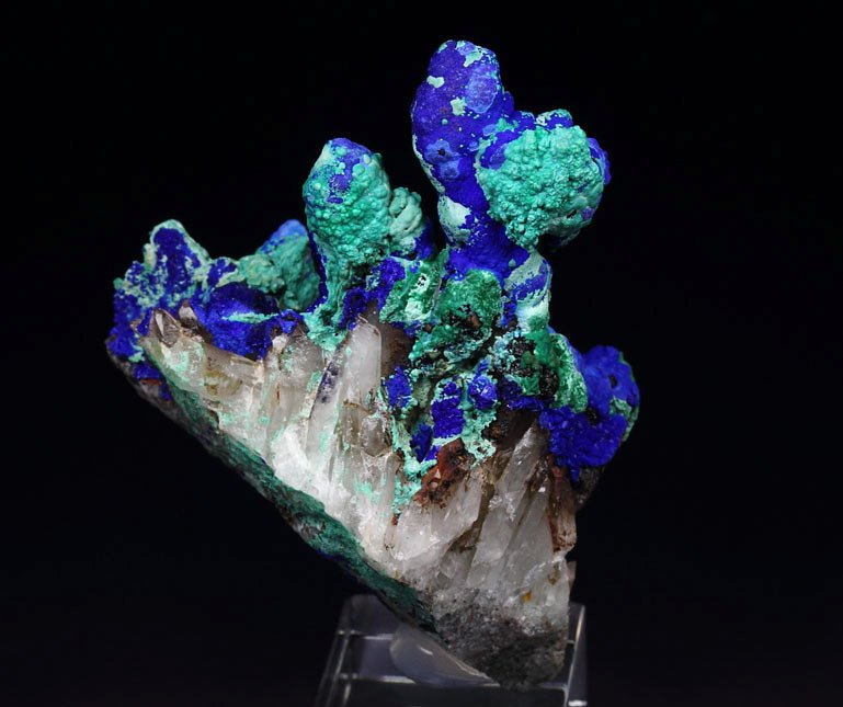 AZURITE, MALACHITE pseudomorph, QUARTZ