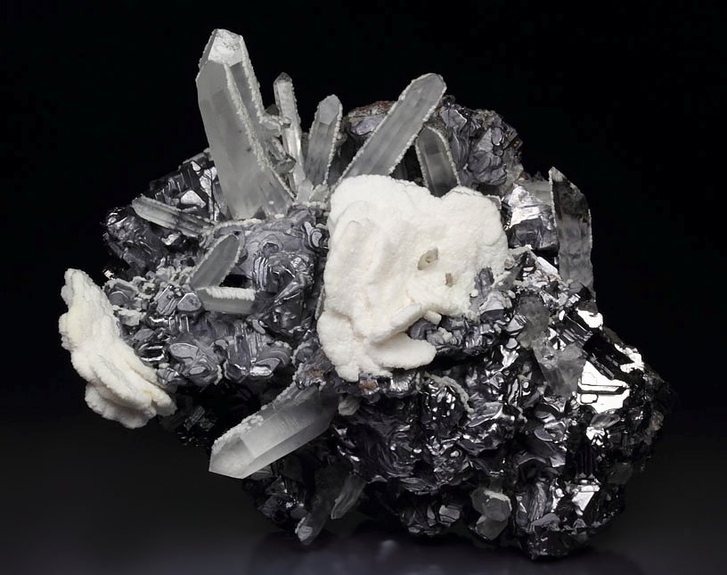 GALENA - SPINEL LAW TWIN, CALCITE flowers, QUARTZ