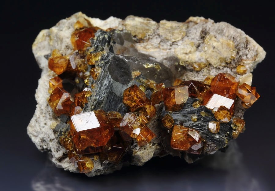 gem GARNET var. SPESSARTINE, MUSCOVITE