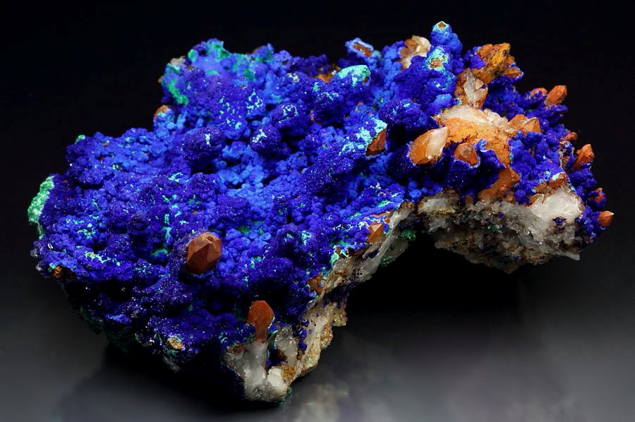 AZURITE, MALACHITE pseudomorph, QUARTZ