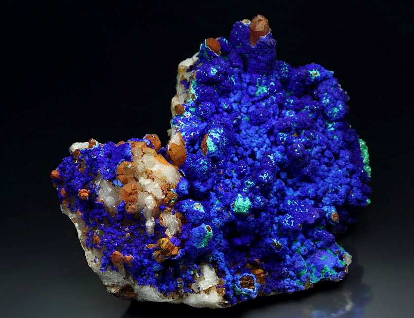 AZURITE, MALACHITE pseudomorph, QUARTZ