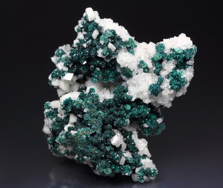 ROSASITE, MALACHITE, QUARTZ, CALCITE