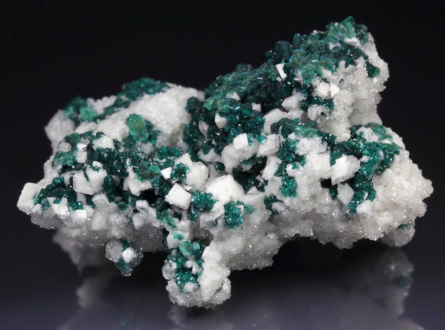 ROSASITE, MALACHITE, QUARTZ, CALCITE