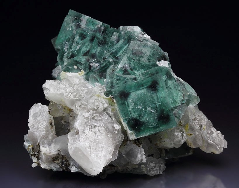 green FLUORITE with purple PHANTOMS, QUARTZ