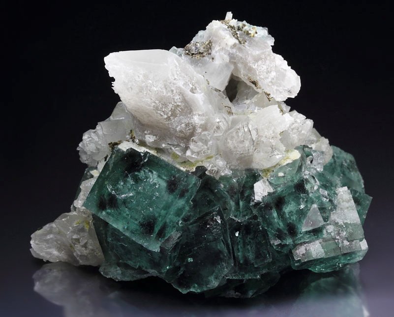 green FLUORITE with purple PHANTOMS, QUARTZ