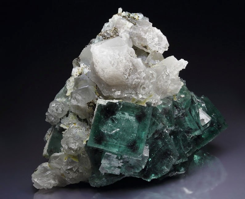 green FLUORITE with purple PHANTOMS, QUARTZ