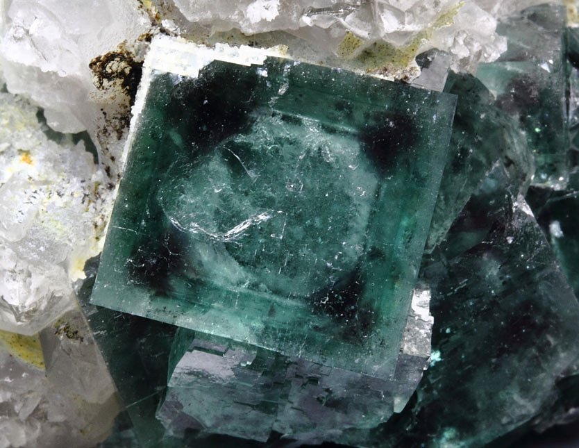 green FLUORITE with purple PHANTOMS, QUARTZ