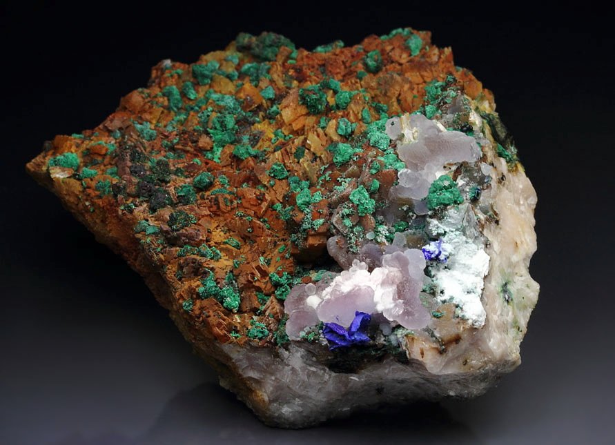 SMITHSONITE, MALACHITE, DOLOMITE, AZURITE