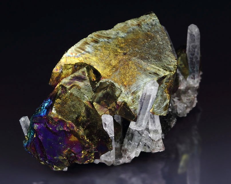 iridescent CHALCOPYRITE, QUARTZ