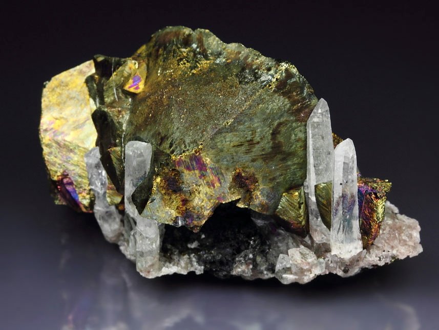 iridescent CHALCOPYRITE, QUARTZ