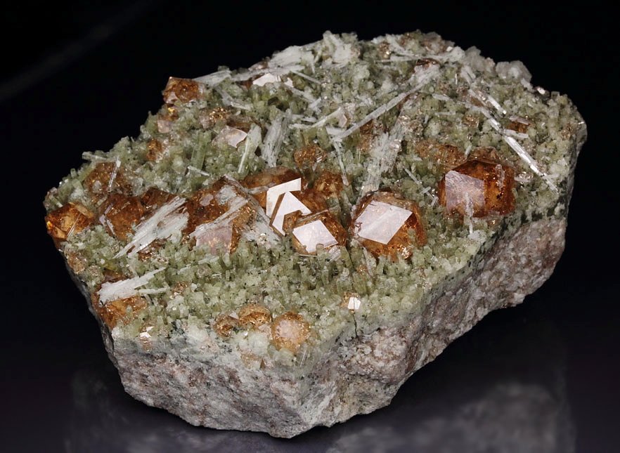 gem GARNET var. GROSSULAR with PECTOLITE inclusions, DIOPSIDE 