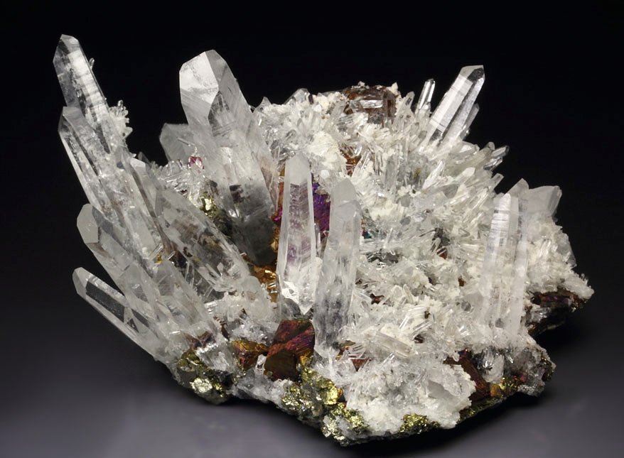 iridescent CHALCOPYRITE, QUARTZ, SPHALERITE, CALCITE