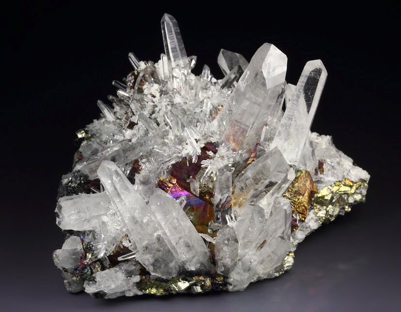 iridescent CHALCOPYRITE, QUARTZ, SPHALERITE, CALCITE