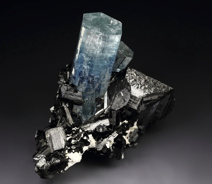 gem BERYL var. AQUAMARINE, TOURMALINE var. SCHORL, MICROCLINE