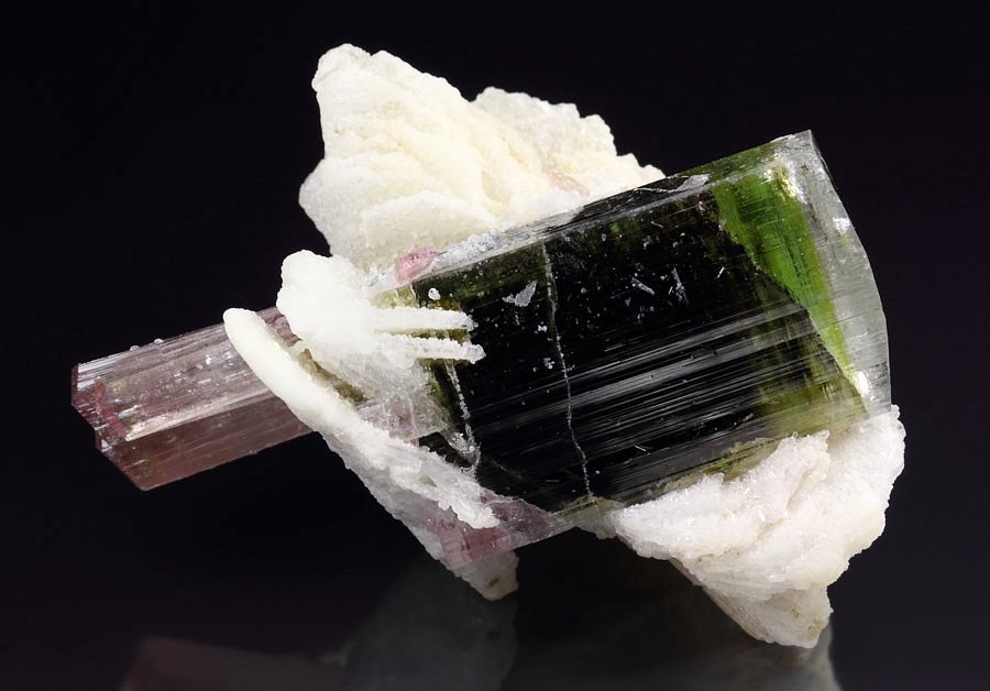 gem bi-terminated TOURMALINE var. ELBAITE multicolor, ALBITE 