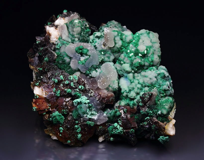 SMITHSONITE, MALACHITE, DOLOMITE, AZURITE, CHALCOPYRITE