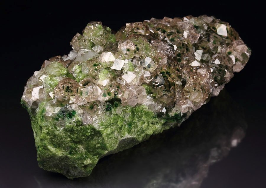 pinkish GEM GARNET var. GROSSULAR with GREEN CHROMIAN PHANTOMS, DIOPSIDE, PREHNITE