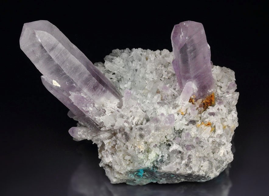 QUARTZ var. AMETHYST, CHALCANTHITE