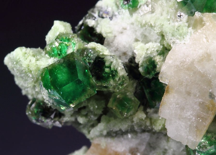 gem GARNET var. GROSSULAR with GREEN CHROMIAN PHANTOMS, PREHNITE