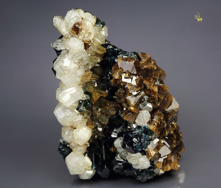 gem FLUORAPATITE, gemmy LAZULITE, gemmy SIDERITE, QUARTZ