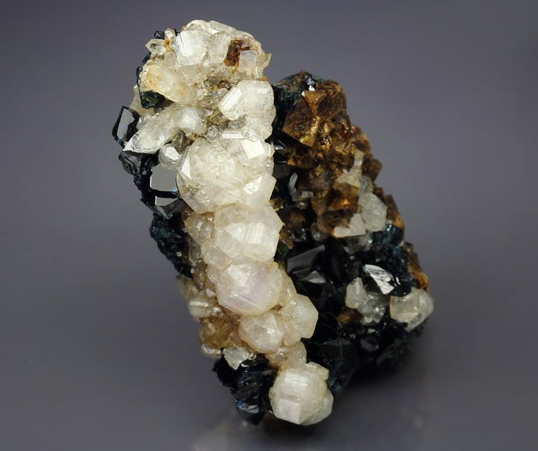 gem FLUORAPATITE, gemmy LAZULITE, gemmy SIDERITE, QUARTZ