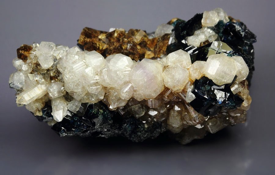 gem FLUORAPATITE, gemmy LAZULITE, gemmy SIDERITE, QUARTZ