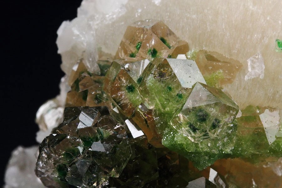 gem GARNET var. GROSSULAR with GREEN CHROMIAN PHANTOMS, PREHNITE