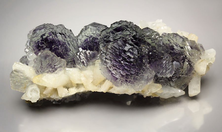 FLUORITE with PHANTOMS, CALCITE, QUARTZ, PYRITE