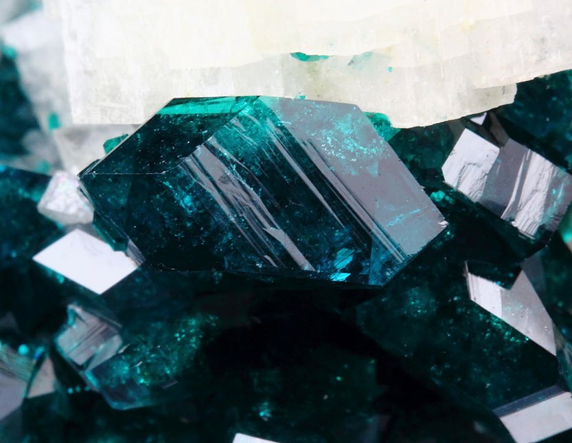 gem DIOPTASE, CALCITE