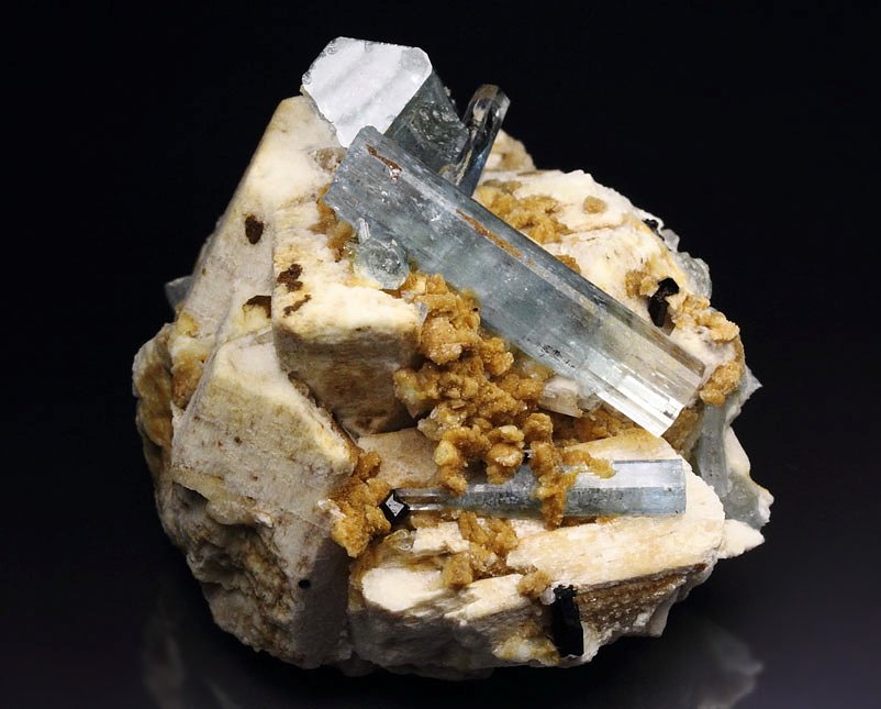 gem BERYL var. AQUAMARINE, TOURMALINE var. SCHORL, FELDSPAR