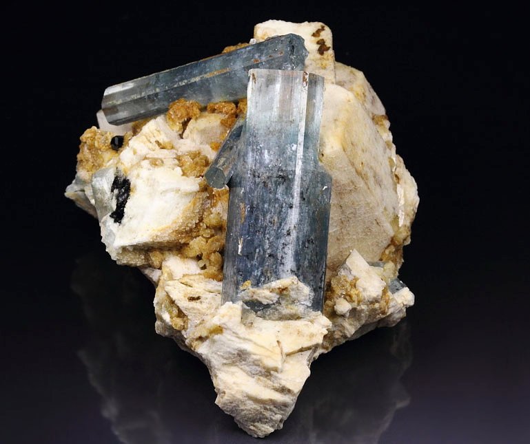 gem BERYL var. AQUAMARINE, TOURMALINE var. SCHORL, FELDSPAR