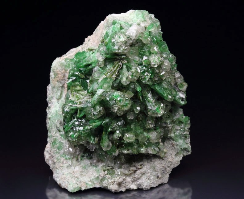 gem GARNET var. GROSSULAR with GREEN CHROMIAN PHANTOMS, DIOPSIDE