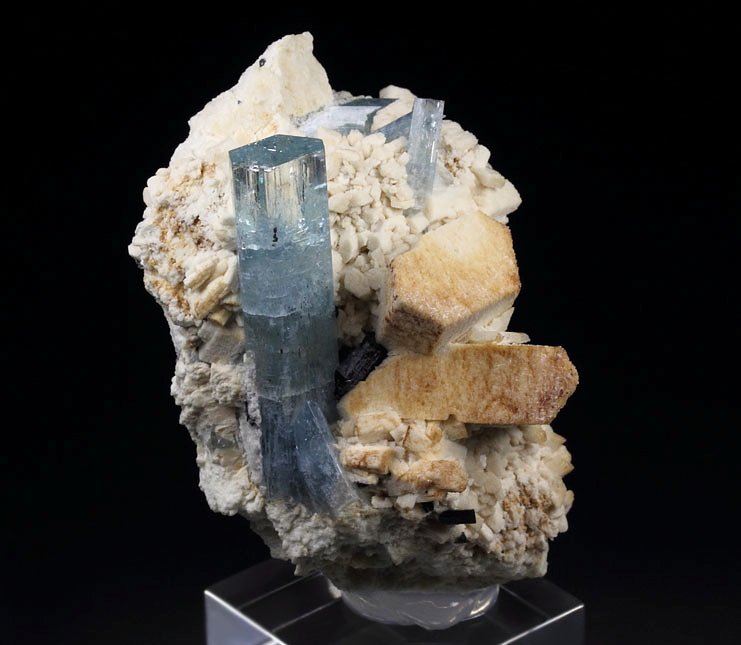 gem BERYL var. AQUAMARINE, TOURMALINE var. SCHORL, FELDSPAR