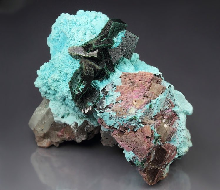 crystallized MALACHITE, CHRYSOCOLLA, CALCITE