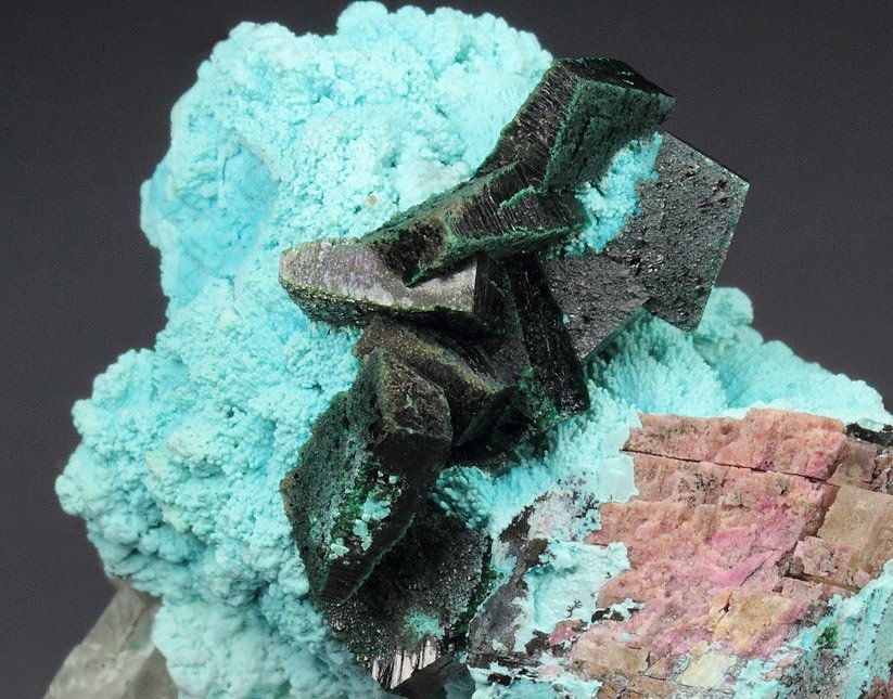 crystallized MALACHITE, CHRYSOCOLLA, CALCITE