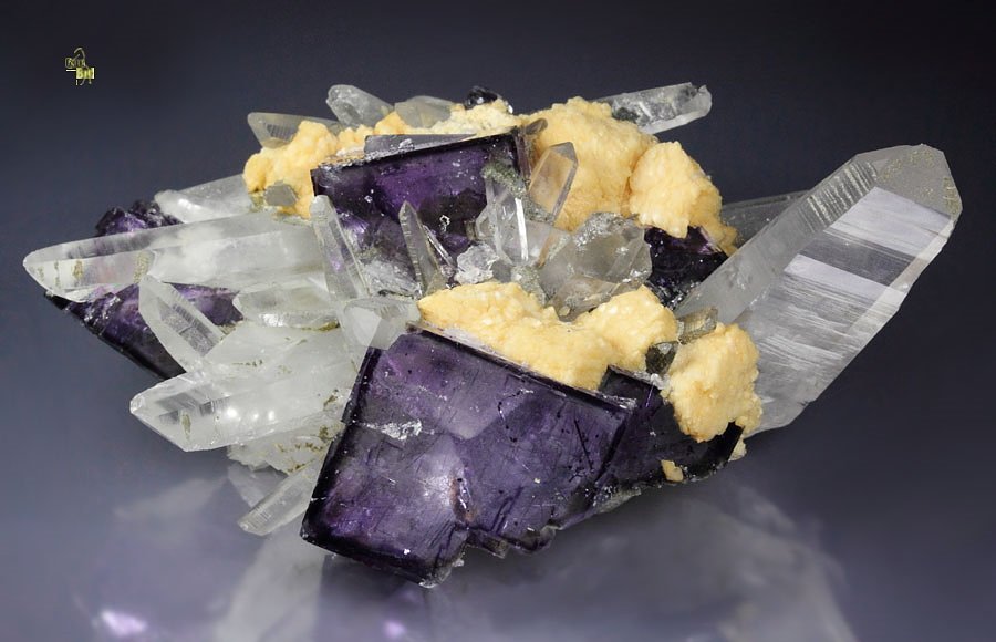 FLUORITE with BOULANGERITE inclusions, QUARTZ, DOLOMITE