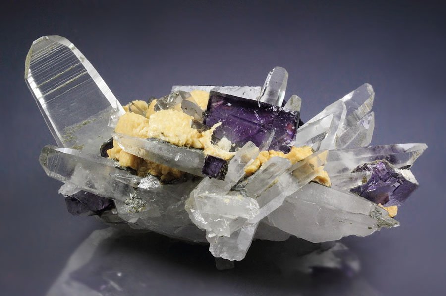 FLUORITE with BOULANGERITE inclusions, QUARTZ, DOLOMITE