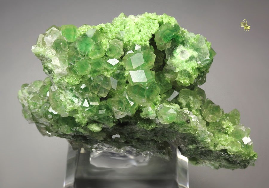 gem GARNET var. GROSSULAR with GREEN CHROMIAN PHANTOMS, DIOPSIDE