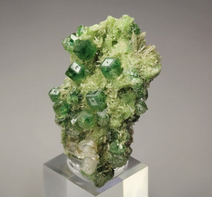 gem GARNET var. GROSSULAR with GREEN CHROMIAN PHANTOMS, DIOPSIDE, APOPHYLLITE