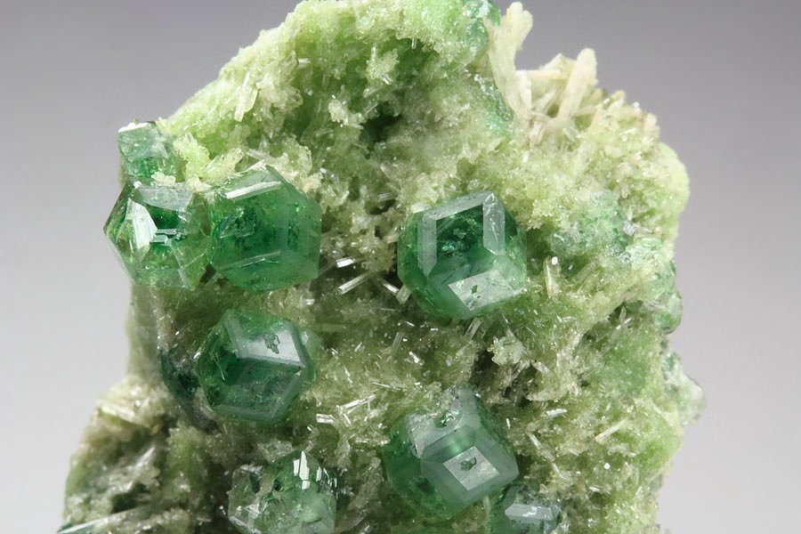 gem GARNET var. GROSSULAR with GREEN CHROMIAN PHANTOMS, DIOPSIDE, APOPHYLLITE